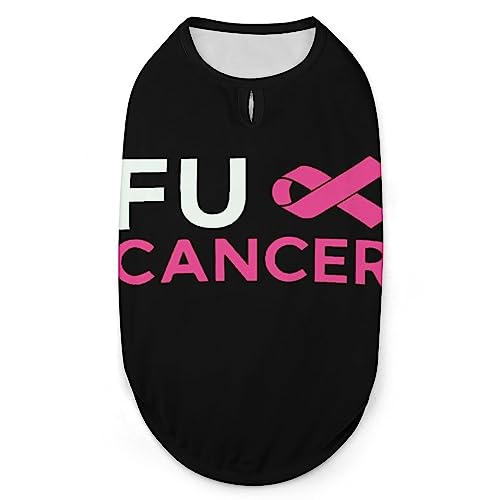 Fuck Breast Cancer Pink Ribbon Hundehemden Haustierkleidung ärmelloses Tanktop Atmungsaktives Welpenweatshirt Lustiges Medium von FJQWKLF