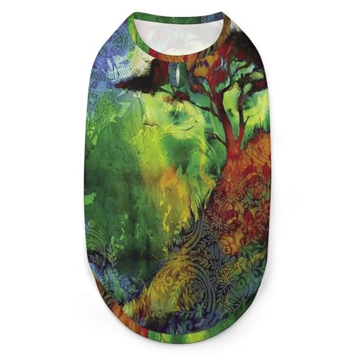 Hundekleidung mit 3D-Aufdruck „Abstrakte Kunst, Baum, stilvolle ärmellose Hundehemden, Weste, atmungsaktives Tanktop für Haustiere, T-Shirt, Sweatshirt, XX-Large von FJQWKLF