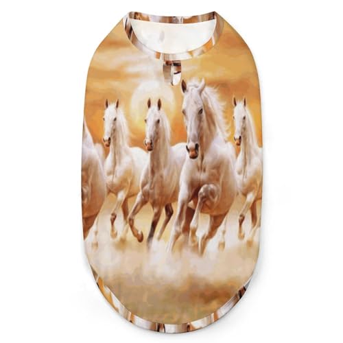 Hundekleidung mit 3D-Aufdruck „White Running Horse Sunset, stilvolle, ärmellose Hundehemden, Weste, atmungsaktives Tanktop für Haustiere, T-Shirt, Sweatshirt, Größe XL von FJQWKLF