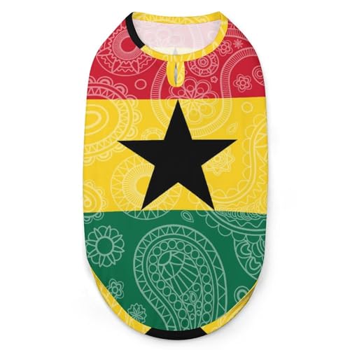 Hundekleidung mit 3D-Aufdruck mit Ghana-Paisley-Flagge, stilvolle ärmellose Hundehemden, Weste, atmungsaktives Tanktop für Haustiere, T-Shirt, Sweatshirt, Größe L von FJQWKLF