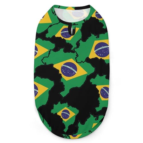 Karte von Brasilienap 3D-Bedruckte Hundekleidung, stilvolle, ärmellose Hundehemden, Weste, atmungsaktives Haustier-Tanktop, T-Shirt, Sweatshirt, Größe M von FJQWKLF