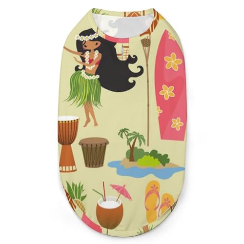 Luau Hawaii Pole Drums Fackeln 3D-Bedruckte Hundekleidung, stylische ärmellose Hundehemden, Weste, atmungsaktives Haustier-Tanktop, T-Shirt, Sweatshirt, Größe L von FJQWKLF