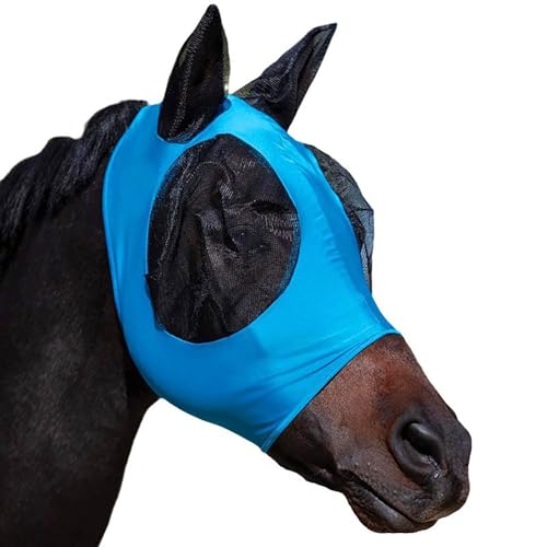 FKKsparkler Pferd Fliegenmaske mit Ohren Atmungsaktiv Dehnbar Pferd Fliegenmaske UV Fliegenkontrolle Masken für Pferde Blau von FKKsparkler