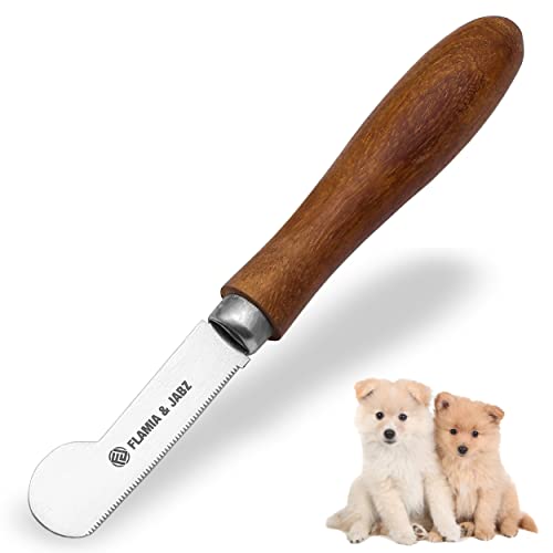 FLAMIA & JABZ Professionelles Abisoliermesser für Hunde & Haustiere, runder Holzgriff mit Edelstahlklinge (extra fein, Rechtshänder) von FLAMIA & JABZ