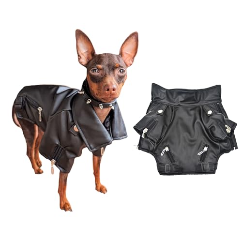 Coole Hunde-Lederjacke, Mantel, Kleidung, Halloween-Rockstar-Kostüm für kleine und mittelgroße Hunde, Größe L, Schwarz von FLAdorepet