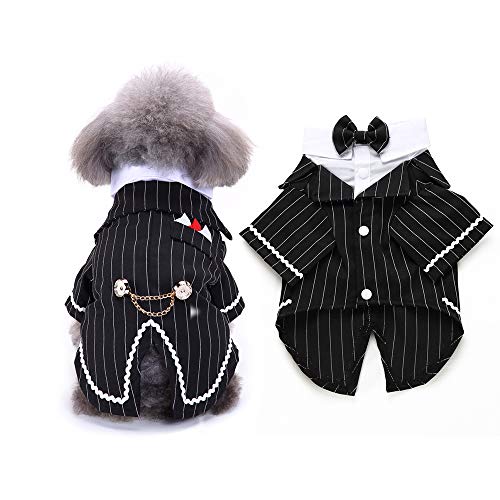 FLAdorepet Gentleman Hundehemd Welpen Haustier kleine Hundekleidung, Haustieranzug Fliege Kostüm, Hundeprinz Hochzeit Fliege Anzug (M, schwarz) von FLAdorepet