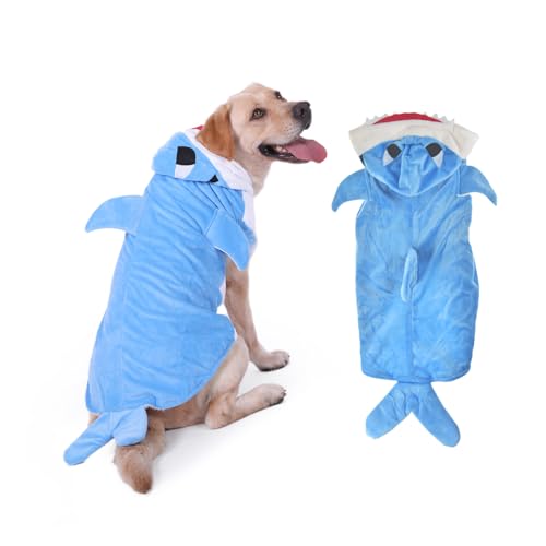 FLAdorepet Halloween Haustier Katze Hund Shark Kostüm Hoodie Winter Warm Fleece Big Dog Puppy Jacke Fell Golden Retriever Funny Big Dog Kleidung, 4XL, Blau von FLAdorepet