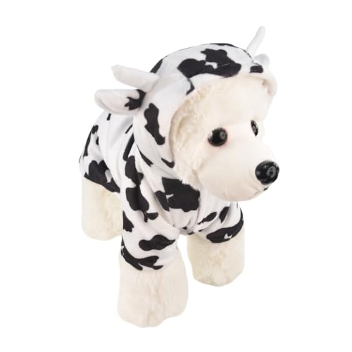 FLAdorepet Halloween Hund Kuh Kostüm Outfits Winter Warm Fleece Hund Baumwolle Gepolsterte Jacke Mantel Lustige Kleidung für Teddy Yorkie Chihuahua Shih Tzu (L, Weiß) von FLAdorepet