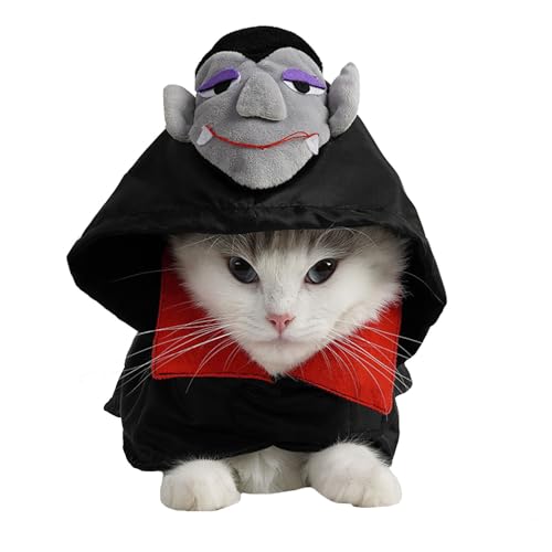 FLAdorepet Halloween-Kostüm für Hunde, Vampir, Dracula-Kostüm, Maske, Teufelskostüm für kleine Hunde, Haustierkleidung, Jacke, Hoodie mit Loch für die Leine, Hundebekleidung, Geschenk (schwarz, Größe von FLAdorepet