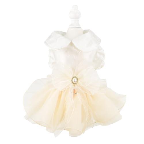 FlAdorepet Weißes Tutu-Kleid für Hunde, Rock mit Leinen-Ring, Hundekleidung für kleine Hunde und Mädchen, formelle Hochzeitskleidung, Katzen-Braut-Outfit, Kostüm (Weiß, Größe XS) von FLAdorepet