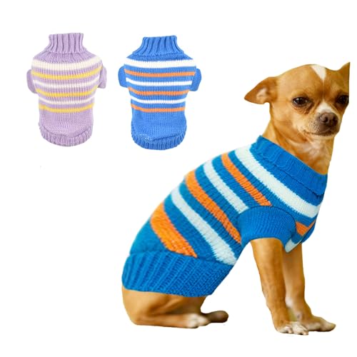 Hundepullover, Chihuahua-Pullover, Yorkie-Teetasse, Hundekleidung für kleine Neugeborene, extra kleine Hunde, Mädchen, Jungen, Winterwelpenkleidung, Outfits, XXS (Blau + Lila, XS (Haustier 0,9–1,8 von FLAdorepet