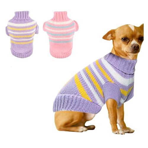 Hundepullover, Chihuahua-Pullover, Yorkie-Teetasse, Hundekleidung für kleine Neugeborene, extra kleine Hunde, Mädchen, Jungen, Winterwelpenkleidung, Outfits XXS (Rosa + Lila, XXS (Haustier 0,2–0,9 von FLAdorepet