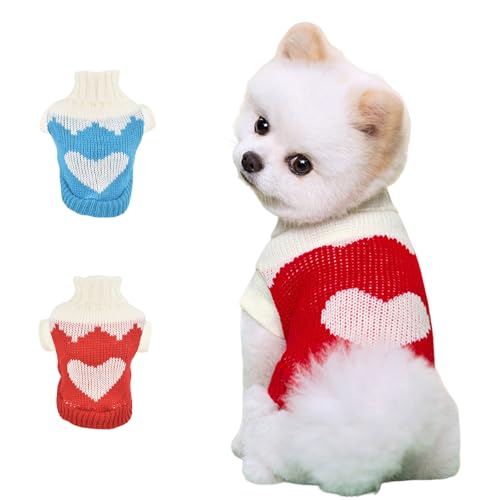 Hundepullover, Chihuahua-Pullover, Yorkie-Teetasse, Hundekleidung für kleine Neugeborene, extra kleine Hunde, Mädchen, Jungen, Winterwelpenkleidung, Outfits XXS (rotes Herz + blaues Herz, XS (Haustier von FLAdorepet