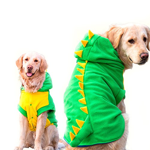 Lustiges Halloween-Kostüm für große Hunde, Dinosaurier-Kostüm, Jacke, Mantel, warm, Fleece, Winter, Golden Retriever, Pitbull, Hundekleidung, Hoodie (Grün, 8XL) von FLAdorepet