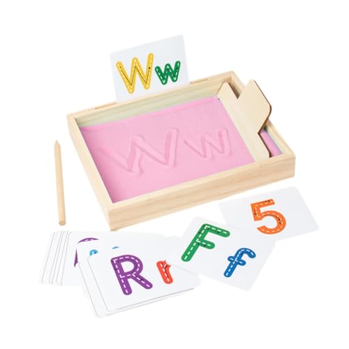 FLCPJGV Montessori Sandkasten Und Lernspielzeug Aus Holz für Kinder, Alphabet Und Zahlen Lernen, ROSA von FLCPJGV