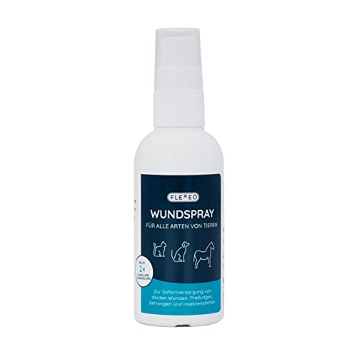 FLEXEO Wundspray Tiere, 75 ml zur Reinigung von Wunden bei Hund und Katze, Wundreinigungsspray in Sprühflasche, Hautpflege geruchs- und farblos zum Sprühen, für alle Tierarten geeignet von FLEXEO