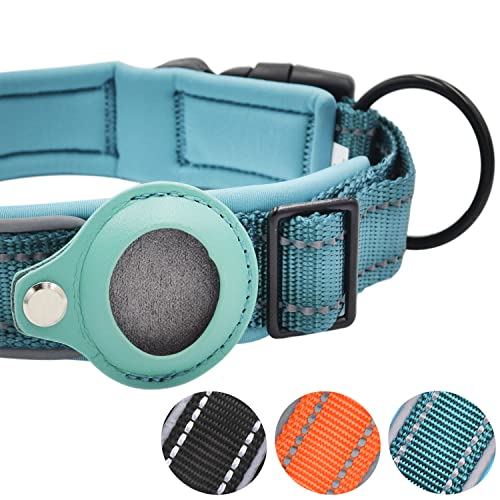 Air Tag Hundehalsband, verstellbares Nylonhalsband für Haustiere mit Apple Airtag Hundehalsband-Halter, leicht & bequem, Haustier-Hundezubehör (Medium, Blau) von FLIRTARE