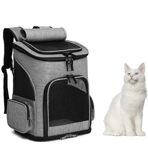 Katzenrucksack mit Mesh-Fenster,Haustier Rucksack für Katzen und Kleine Hunde,Platz für Haustiere bis 6 kg,Faltbare mit Innerer Sicherheitsleine und Haustiermatte (Grau) von FLKENNEL