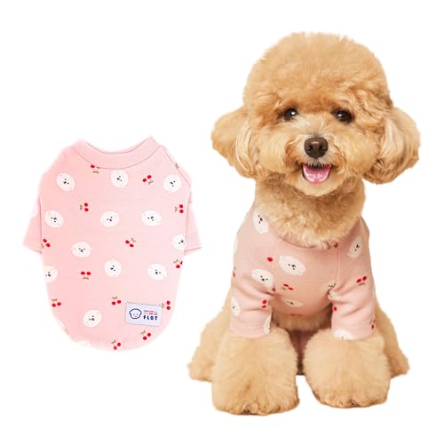 FLOT Designer-Hunde-Shirt, niedliches Kirsch-Welpen-Design, bequeme Premium-Materialien, maßgeschneiderte Passform, entworfen und hergestellt in Korea, Größe XL, Rosa von FLOT