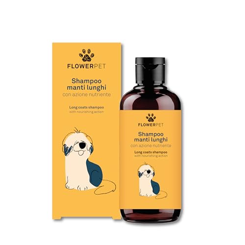 Flower Pet, Shampoo für langhaarige Hunde, reinigt und restrukturiert das Haar, ideal für weiche, seidige und genährte Haut, mit Extrakten aus Hanf, Hafer und Reis, 250 ml von FLOWER PET