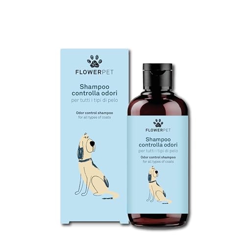 Flower Pet, Shampoo zur Geruchskontrolle für Hunde, speziell für schlechten Geruch, reinigende Wirkung, stärkt das Fell und verleiht Glanz und Kämmbarkeit, mit Extrakten aus Hanf, Zitrone und Thymian, von FLOWER PET