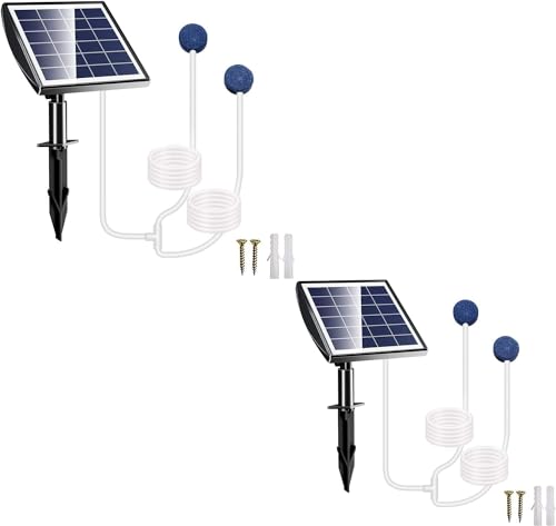 FLOWood Solar-Sauerstoffpumpe, 2 Sprudelsteine, Luftbelüfter, mit 2,5 m Rohr für Garten, Angeln, Teich, 2 STK. von FLOWood