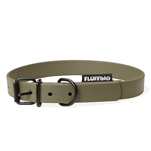 FLUFFINO® Hundehalsband aus BioThane® - 5-Fach verstellbares Halsband für große & kleine Hunde (Größe: S; Halsumfang: 27-34 cm; Farbe: Oliv) Hochwertige & leichtes Halsband - Made in Germany von FLUFFINO