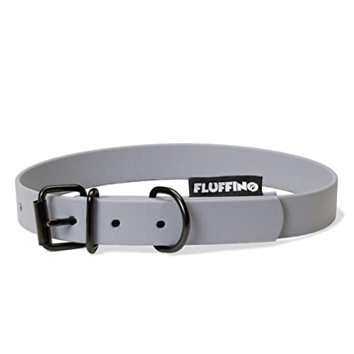 FLUFFINO® Hundehalsband aus BioThane - 5-Fach verstellbares Halsband für große & kleine Hunde (Größe: L; Halsumfang: 44-54 cm; Farbe: Grau) Hochwertige & leichtes Halsband - Made in Germany von FLUFFINO