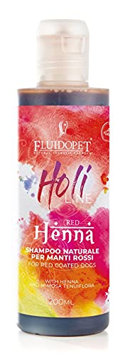 FLUIDOPET Holi Line Henné Naturshampoo für Manti Rossi, Mahagoni und Aprikose 200ml. Natürliches Hundeshampoo für rote Felle mit Henna Duftendes und belebendes Hundeshampoo und Katzenshampoo von FLUIDOPET