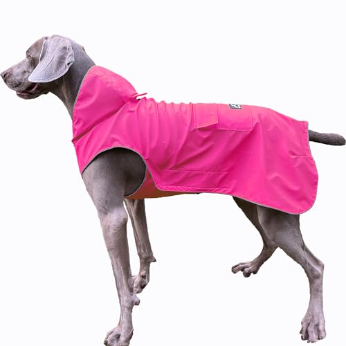 Regenmantel für Hunde, wasserdicht, reflektierend, leichter Poncho mit Kapuze und verstellbarem Bauchgurt und Loch für die Leine, Regenmantel für 2X-Small-5XL, einfach zu tragen (Rosa, XS) von FLYING TAIL