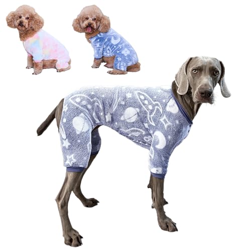 Flying Tail Fleece-Hunde-Pyjama, niedlicher Hunde-Herz-Pyjama, Welpen-Overall, warm, weich, Haustier-Urlaubskleidung für kleine, mittelgroße und große Katzen und Hunde, Blau, Größe L von FLYING TAIL