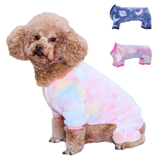 Flying Tail Fleece-Hunde-Pyjama, niedlicher Hunde-Herz-Pyjama, Welpen-Overall, warm, weich, Haustier-Urlaubskleidung für kleine, mittelgroße und große Katzen und Hunde (Regenbogen, Größe M) von FLYING TAIL