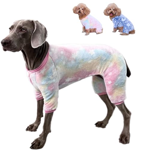 Flying Tail Fleece-Hunde-Pyjama, niedlicher Hunde-Herz-Pyjama, Welpen-Overall, warm, weich, Haustier-Urlaubskleidung für kleine, mittelgroße und große Katzen und Hunde (Regenbogen, Größe XXXXXL) von FLYING TAIL