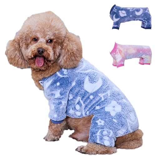 Flying Tail Fleece-Hunde-Pyjama, niedlicher Hunde-Herz-Pyjama, Welpen-Overall, warm, weich, Urlaubskleidung für kleine, mittelgroße und große Katzen und Hunde, Blau, Größe XXS von FLYING TAIL