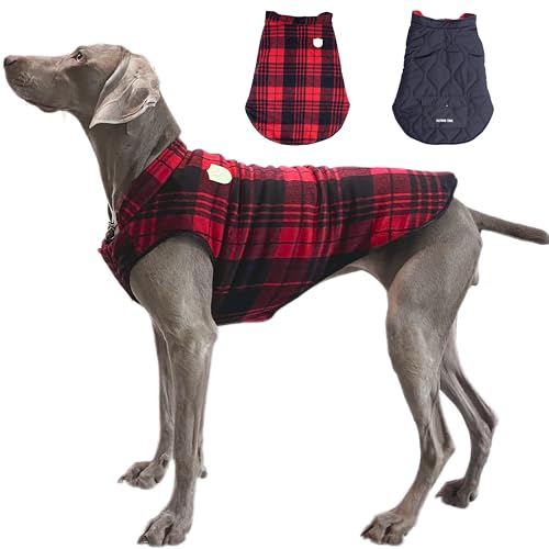 Flying Tail Hunde-Wintermantel mit Wärmespeicherung, wendbar, wasserdicht, mit reflektierendem Logo, leuchtet im Dunkeln, Etikett und Loch für die Leine, Größe 2 XS – 5XL (M, Rot und Schwarz) von FLYING TAIL