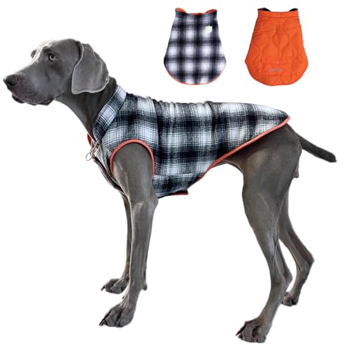 Flying Tail Hunde-Wintermantel mit Wärmespeicherung, wendbar, wasserdicht, mit reflektierendem Logo, leuchtet im Dunkeln, Etikett und Loch für die Leine, für Größe 2XS – 5XL (XL, Schwarz und Orange) von FLYING TAIL