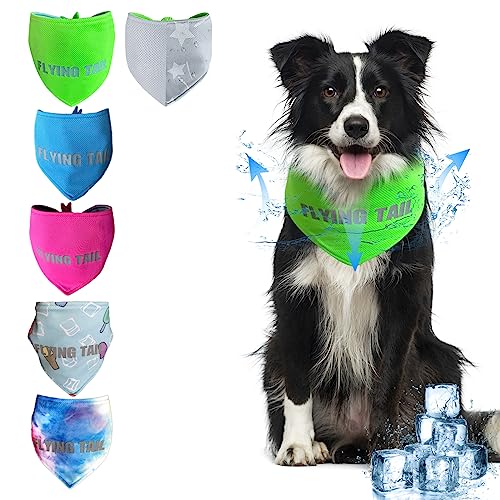 Hund Sommer Cool Down Bandana, 3 Schichten spezielle Kühlmaterialien, mit Wasser Cool Down, reversibel und nass enthüllen, Eis Bandana, kühlendes reflektierendes Hundehalstuch (Grün, M) von FLYING TAIL