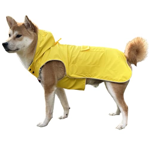 Nicht steifer Hunde-Regenmantel, reflektierend, verstellbar, leicht zu tragen, von 2 XS bis 5 XL, weiche Haptik-Beschichtung, Regenmantel für Outwear, Sport mit Leinenloch (Größe M) von FLYING TAIL