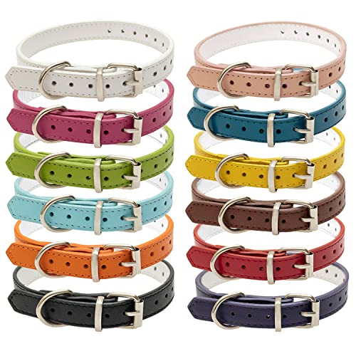 FLYSTAR Kleines Hundehalsband – verstellbare Erkennungskennzeichnung für Welpen, grundlegende Halsbänder – weiches Leder, bunt, niedliche Halsbänder für Mädchen, Jungen, Hunde, Katzen von FLYSTAR