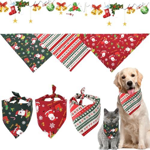 3 Stück Weihnachten Hund Halstuch, Haustier Bandana, Hund Weihnachten Bandana, Weihnachten Haustier Halstuch, für Kleine, Mittelgroße, Große Hunde Katze von FMKLDENA