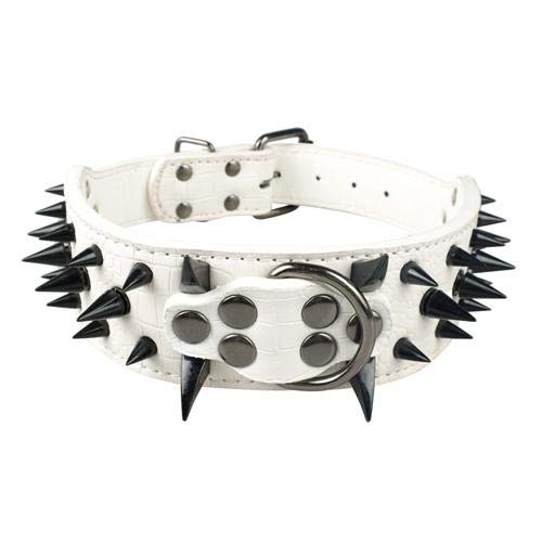 5,1 cm Breites, Scharfes, Mit Nieten Besetztes Leder-Hundehalsband, Bulldogge-Hundehalsband for Große Hunde, Verstellbar for Mittelgroße Hunde (Color : White Black Spike, Size : S) von FNSK