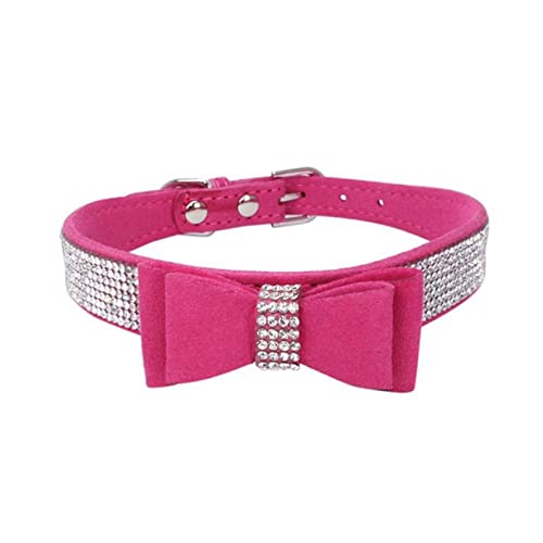 Haustier-Strass-Bogen-Knoten-Kragen-Hundekatze-Bling-weiches Nettes Krawatten-Kragen-PU-Leder-Haustier-Halsband-Haustier-Hundebedarf (Color : Rose red, Size : S) von FNSK