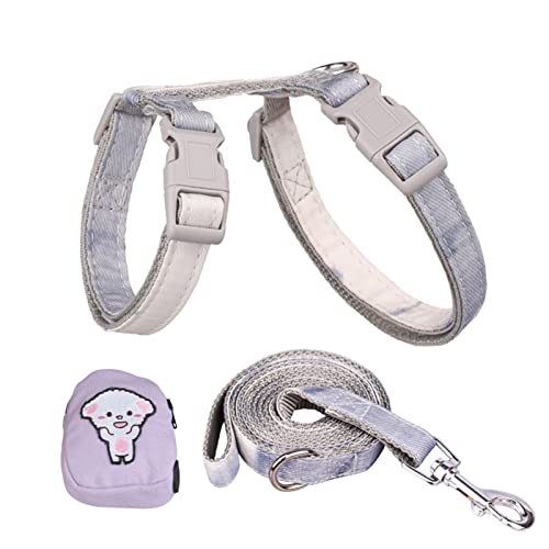 Niedliches Haustier-Hundegeschirr Und Leine-Set, Prinzessinnen-Katzen-Westen-Geschirr for Kleine Hundespaziergang-Trainingszubehör Mit Bogen-Welpenzubehör (Color : Bag Grey-White, Size : M (Chest 34 von FNSK