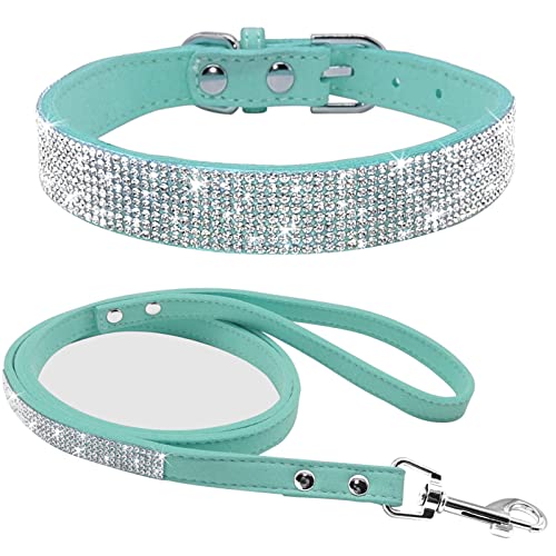 Welpen-Hundehalsband Aus Wildleder, Leine-Set, Verstellbare Strass-Katzenhalsbänder, Gehleinen for Kleine, Mittelgroße Haustiere, XS SM (Color : Blue, Size : S) von FNSK