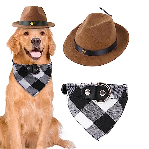 Cowboyhut und Bandana-Schal für Hunde und Katzen, Cowboyhut und Bandana-Schal, Mehrzweck-Haustier-Cowboy-Kostüm-Set, verstellbar, bequem, weich, Rollenspiel-Requisiten für Westernhaustiere Foccar von FOCCAR