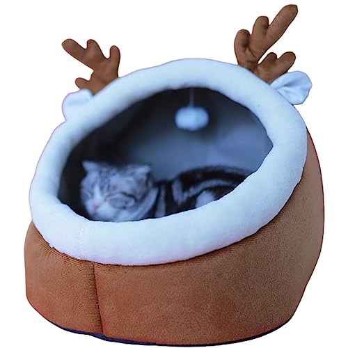 Haustiernest Bett für Katzen - Warme Höhle Mit Kapuze Katzenbett - Winter Großes Katzenhaus Nest für Haustierbedarf Indoor Katzen Hunde Lear-au von FOCCAR