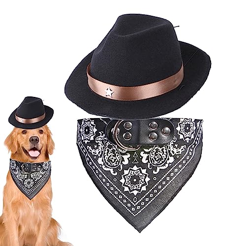 Hund Cowboy Hut | Bandana Schal mit verstellbarem Cowboyhut - Set von 2 lustigen Cosplay Accessoires für Hund Katze Urlaub Tägliches Tragen, Haustierkleidung Foccar von FOCCAR