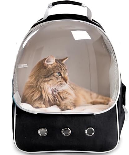 Katzen-Rucksack, Haustier-Reiserucksack, große Raumkapsel, Blasenfenster für Kittys, kleine Hunde bis zu 8,2 kg, transparent und faltbar, Haustier-Tragetasche für Reisen, Wandern (schwarz, von FOCZZU