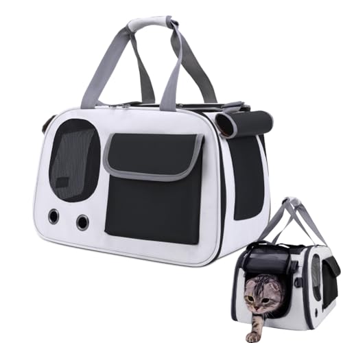 FOGARI Transportbox für Katze Hund, Faltbare katzentasche transporttasche, tragbar hundetragetasche Transporttasche mit Einstellbar Schultergurt katzenbox für Katzen Kleiner Hund Welpe (M, Grau) von FOGARI