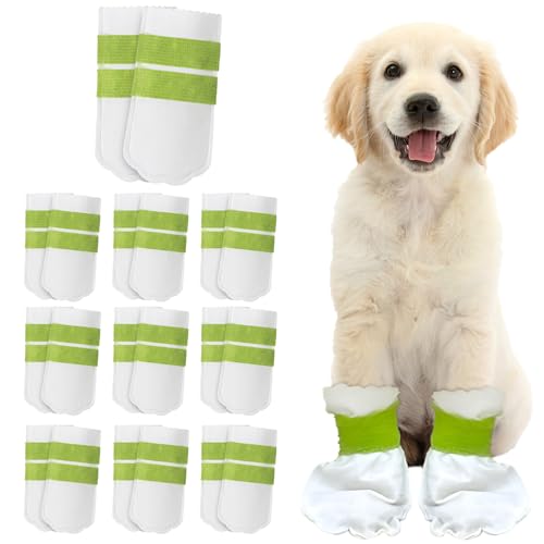 FOGAWA Einweg-Hundeschuhe, Einweg-Hundeschuhe für verletzte Pfoten, wasserdichte Hundesocken, Pfotenschutz mit selbstklebender Bandage für drinnen und draußen, 20 Stück FOGAWA Einweg-Hundeschuhe, Einweg-Hundeschuhe für verletzte Pfoten, wasserdichte Hundesocken, Pfotenschutz mit selbstklebender Bandage für drinnen und draußen, 20 Stück von FOGAWA
